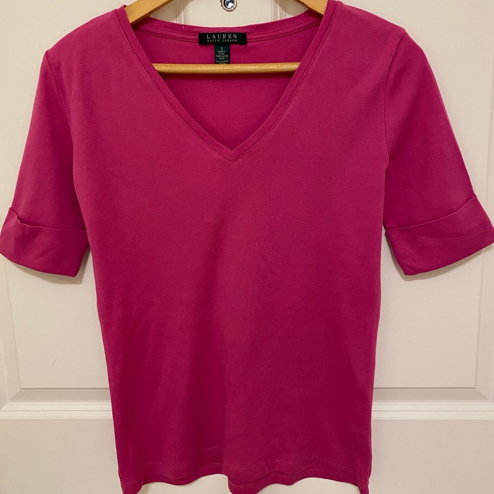 Ralph Lauren's  Elbow-Sleeve, Pink Top.